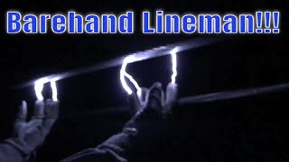 Barehand Linemen Bonding onto a 345kv line at night with our hands!