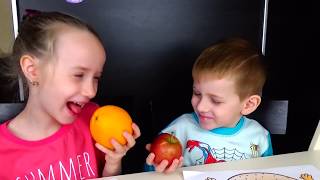 Katy and Prohor Learns colors and names of fruits. Educational video compilation for Children