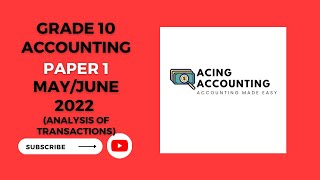 Grade 10 Accounting | Analysis of transactions (Accounting Equation) | May/June 2022 | Paper 1