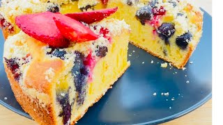 Delicious soft berry cake with butter crumbled top