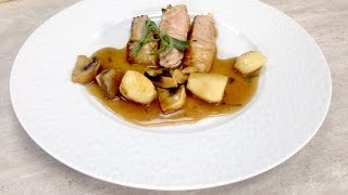 Côte de veau tendre et juteuse, topinambour et champignons