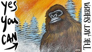 Sasquatch in Snowy pines 🌟🎨 How to Draw and Paint tutorial for Beginners 13 days of Halloween