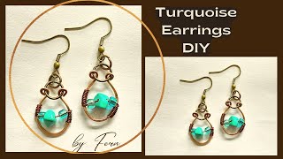 Turquoise Earrings stone chip DIY Easy WireWrapped/Orecchini turchesi con scaglie di pietra Tutorial