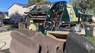 MASSIVE COUCH PILES Vs Groot McNeilus Rear Loader Garbage Truck