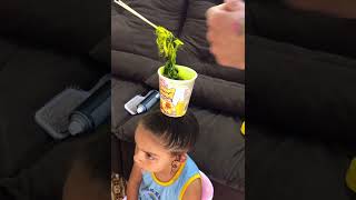 Girl gets a cup of noodles for a hairstyle #shorts