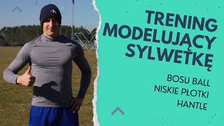 Trening cardio modelujący sylwetkę z bosu ball, hantlami i niskimi płotkami