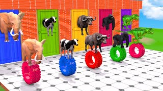 Cow Mammoth Elephant Gorilla Dinosaur Choose The Right Door ESCAPE ROOM CHALLENGE Animals Tire Game