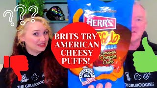 American CHEESEY PUFFS  taste test! MEGA Herrs taste test. BRITS TRY AMERICAN CHIPS