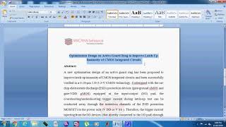 Optimization Design on Active Guard Ring to Improve Latch Up Immunity of CMOS Integrated-2019-20