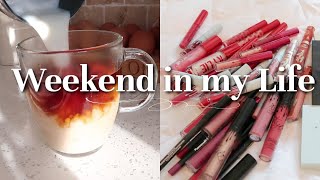 PRODUCTIVE WEEKEND IN MY LIFE | make-up declutter + organising, evening skincare routine