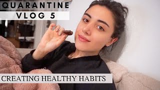 QUARANTINE VLOG #5: CREATING HEALTHY HABITS! TRADER JOE'S HAUL + SMOOTHIE + WORKING OUT AT HOME