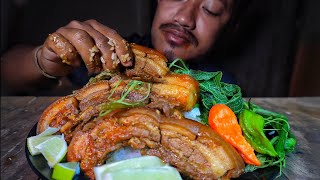 Mukbang huge pork ribs | pork belly | spicy King chilly | khemprai village food