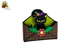 Witch Cat Envelope Box Card SVG Assembly Tutorial