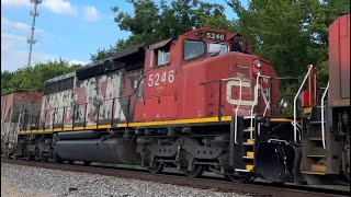 CN 8895 SD70M-2 w/ K5LLA & Zebra Stripe SD40-2W Leads EMD Trio on Manifest