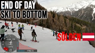 [4K] Skiing Sölden, End of Day Ski to the Bottom on Pistes 1a, 5, 7a, 7b & 9, Austria, GoPro HERO11