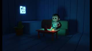 3D Cute kid eating popcorn animation video