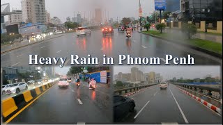 Driving in Heavy Rain Phnom Penh City