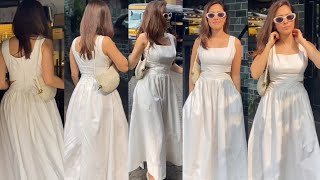 Nushrat Bharucha Showing Off Her Huge Figure In Tight White Outfit Snapped By Media Outside The Cafe