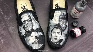 Universal Monsters Painting Wolfman & Dracula | Custom Painted Vans Sneakers | How To Paint Shoes