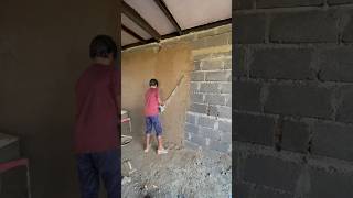 Wall plastering work | Plastering technique on Concrete Block Wall | #shorts #plastering  #cement