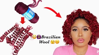 $1 😱 Easiest Curly Crochet Brazilian Wool Hairstyle / WOW 😱🙆‍♀️! YOU CANT TELL ITS WOOL