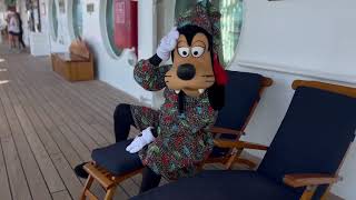 Goofy is a bit hungover on the Disney Cruise ship