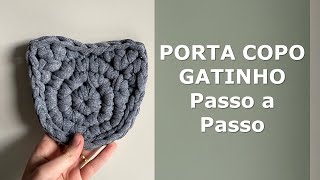 Porta Copo de Gatinho - Fio de Malha - Passo a Passo - Iniciantes