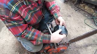 73 year old Road Trip Chainsaw running! David Bradley chainsaw with two bsars. A 550 homelite