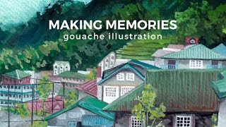 gouache illustration - making memories | getting better at drawing backgrounds