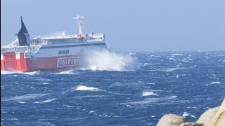 Mykonos boats on a windy day - 18-2-24 (Bougazi Passage)