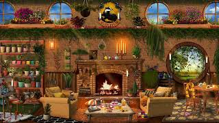 Cozy Hufflepuff Common Room 🌼 ASMR Harry Potter ambience 🌷 crackling fire, singing birds 🦋