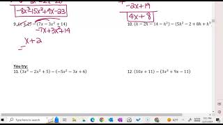 Algebra 1 2022-2023: Chapter 10 - Subtracting Polynomials