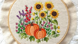 SUNFLOWER LEAVES & BUDS 🌻 EMBROIDERY TUTORIAL for BEGINNERS ✂️ Vegetable Garden 🌻 October SAL Day 8