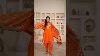 Orange Short Anarkali Set with Phulkari Dupatta