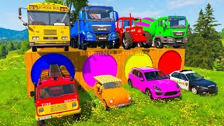 Flatbed Truck transporting Cars vs Rail and Train - BeamNG.Drive