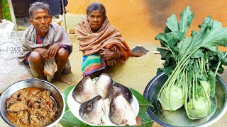 traditional method of cooking old grandma & grandpa FISH HEAD CURRY with OL KOPI || village cooking