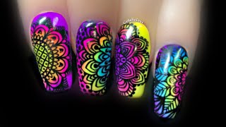 Neon Mandala Nails | BeautyBigBang Square Stamping Plates 18-22