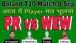 pr vs wew dream11 prediction today match.pr vs wew match.pr vs wew t10 dream11 team today.boland t10