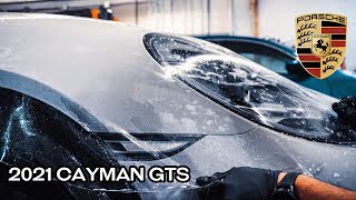 2021 CHALK PORSCHE CAYMAN GTS 4.0 RECIEVES FRONT-END PAINT PROTECTION FILM !!