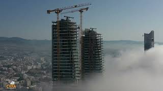 Only the skyscrapers are above the fog in Limassol Cyprus