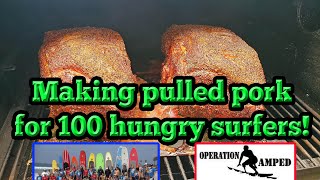 Making 100 lbs Hickory Smoked Pulled Pork for Operation Amped surfers