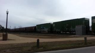 Caterpillar tractor on the front of a BNSF mixed freight, Norman, Oklahoma 3.14.2015