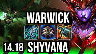 WARWICK vs SHYVANA (JGL) | 36k DMG, 1400+ games, Rank 8 Warwick, Dominating | NA Master | 14.18