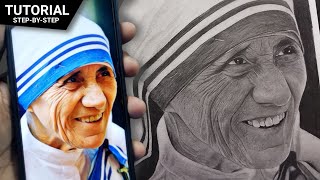 How to Draw Mother Teresa ❤️ Face Shading | Tutorial , Step-By-Srep