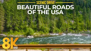 8K Beautiful Roads of the USA - Scenic Landscapes of Washington State (Left Side View, Slow-mo)