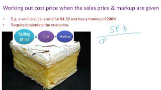 Mark up - calculating cost price or selling price c/o mark-up % - VCE Accounting