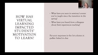 Teaching Strategies Workshop: Supporting Student Motivation in a Virtual Environment (Jan. 5, 2021)