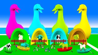 4 giant ducks break the egg transforming animals escape game from packman cow buffalo  zebra horse