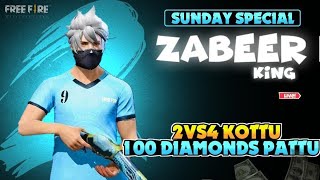 2 🆚 4 Kutu 100 diamonds patu // ff giveaway ff/ live telugu // zabeer king gaming