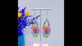 Kaleidoscope Peacock Tail Fishhook Multicolor Statement Earrings